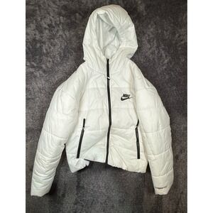 Nike Therma Fit Puffer Jacket White Full Zip Hooded Womens XS